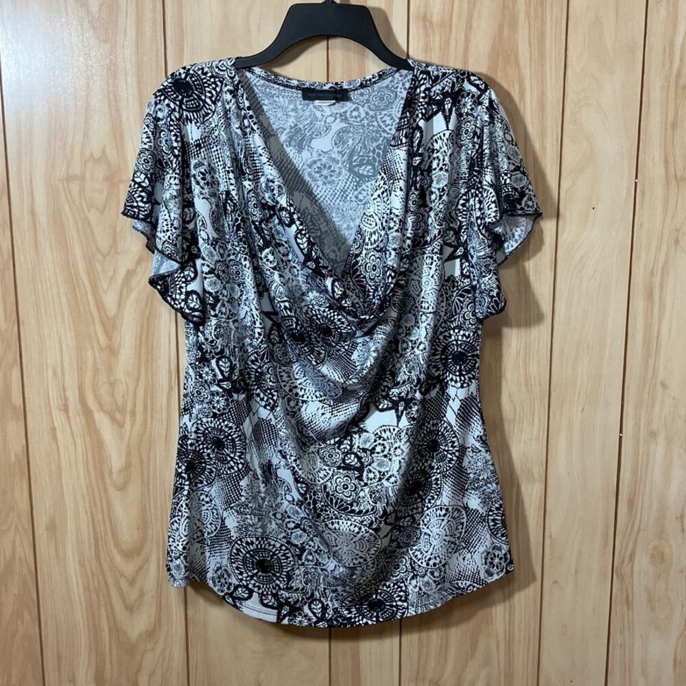 American City Wear Geometric Draped Cowl Neckline Short-Sleeve Blouse 1X